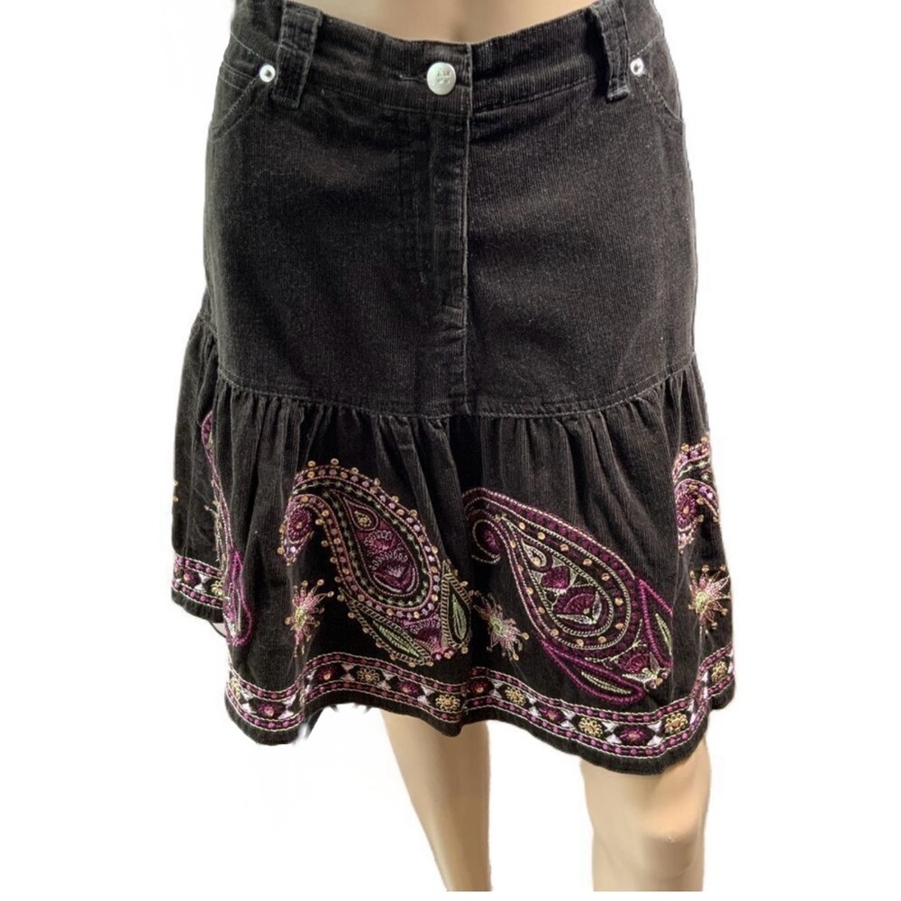 Junction West Brown Pink Embroidered Paisley Skirt Sz 10 Boho Indie Kawaii Fairy